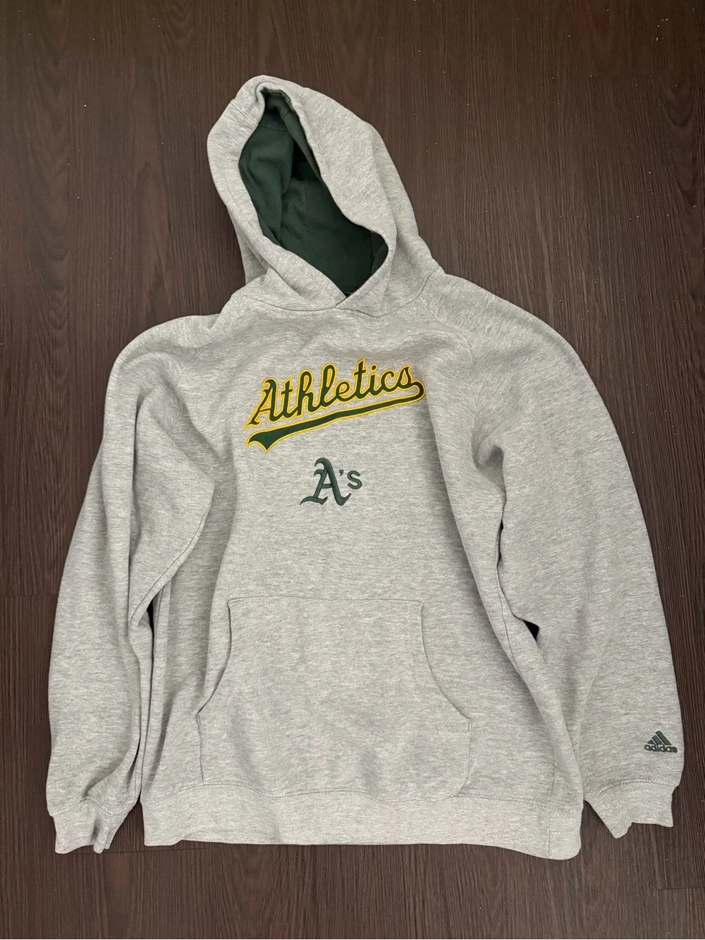 adidas Gray Athletics Crewneck Hoodie with Green & Yellow Logo